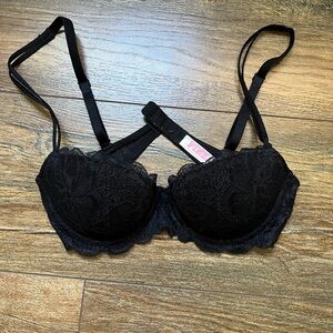 Victoria’s Secret Pink black lace bra. Like new. Size 32B.